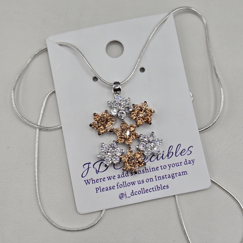 Swarovski Crystal Elements Silver Necklace Champagne Floral 20 inch Prom Bridal - Picture 2 of 4